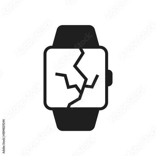 Damaged cracked screen glass on smartwatch solid icon