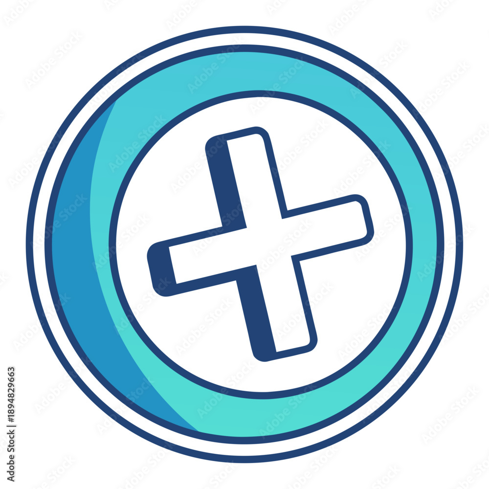 Obraz premium Blue and white icon with a plus sign in a circle