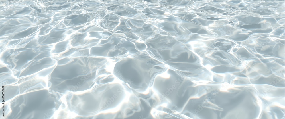 Fototapeta premium Light-shadow pattern in white reflecting sunlight on rippled water surface, featuring a beautiful 3D water marbling effect