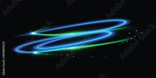 Abstract blue light waves and glowing fractal lines create an energetic motion pattern over a dark space background illustration with a star texture design