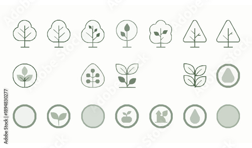 SEO Title:
Green tree and ecology line icon collection with environmental protection and renewable energy symbols