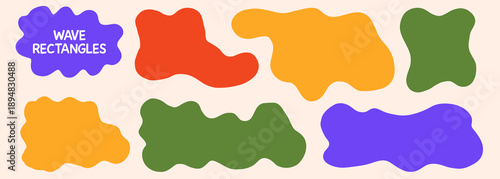 Frame, organic, and rectangle wavy shapes with a curvy cloud and smooth doodle text box for a fun, minimalist design. Fluid, modern graphic elements on an abstract background