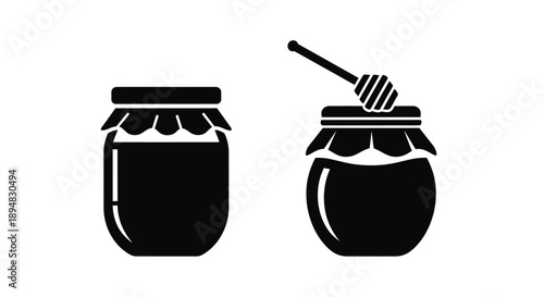 Two jars of honey depicted in a minimalist black silhouette