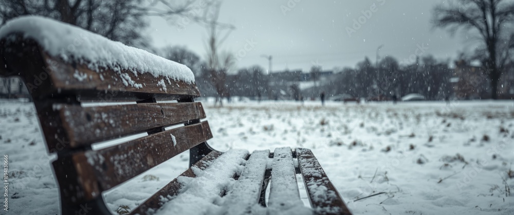 Obraz premium Volgograd, Russia: Park bench blanketed with snow post-snowstorm