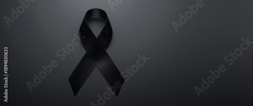 Black ribbon with text area on background, top perspective