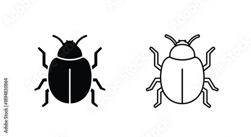 Two beetle icons one filled and one outlined black and white silhouette