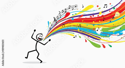 Stick Figure Joyfully Expressing Music and Color.