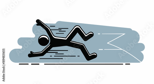 Stick figure falling down fast motion abstract background.