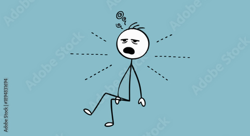 Stick figure feeling dizzy and unwell with headache.