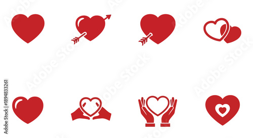 Collection of red heart icons representing love and affection