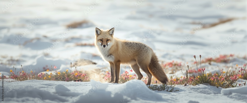Fototapeta premium Svalbard Arctic fox in its natural tundra habitat, Norway
