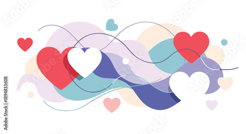 Valentine's Day Modern Romance and Self-Care A Gentle Flow of Love and Personal Well-being with Abstract Hearts and Waves