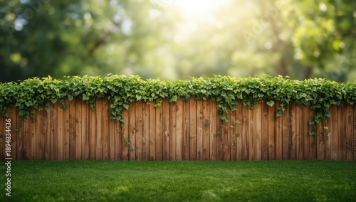 A lengthy brown timber fence with vibrant greenery, used as a boundary, Earth Day