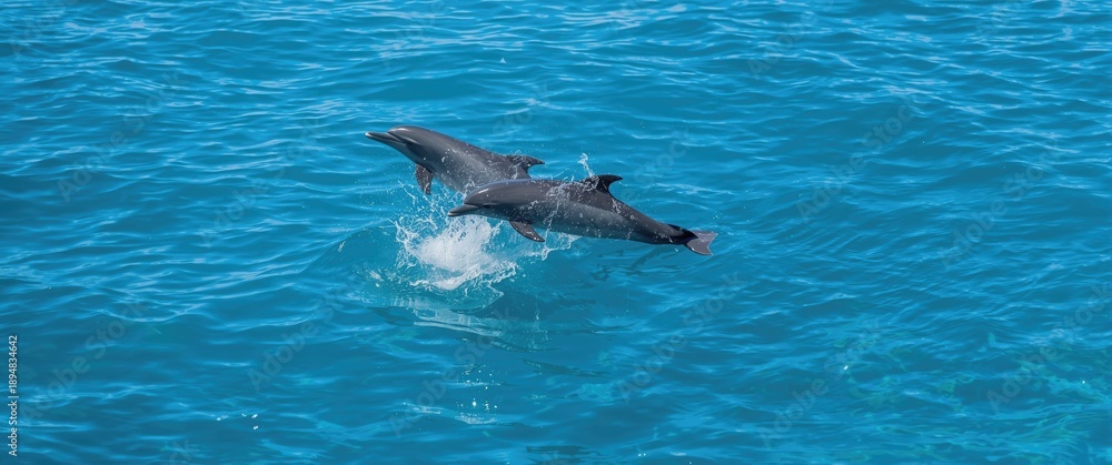 Obraz premium Ocean scene with dolphins playing