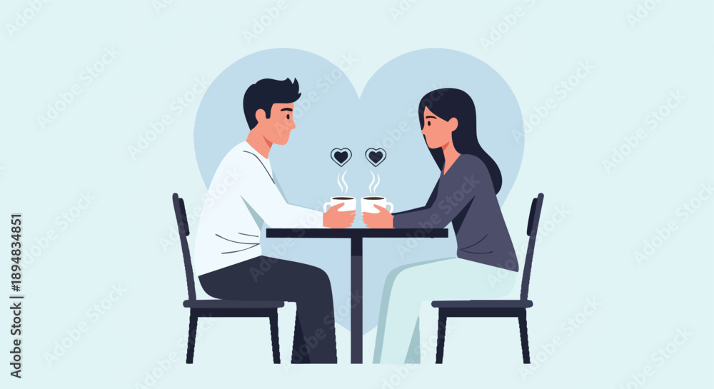 Fototapeta premium Modern Romance, Valentine's Day, and Self-Care A Couple Holding Hands Over Coffee in a Romantic Setting