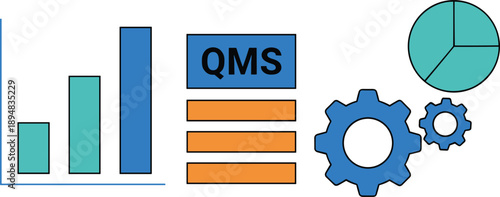 Quality management system icons vector set QMS analytics process improvement performance control illustration design