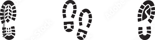 Footprints vector icon set with trekking boot marks for hiking, adventure, and outdoor design.