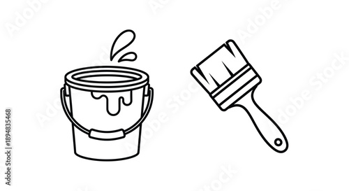 Paint can and brush illustration a simple black outline silhouette