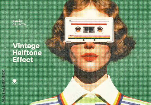 Vintage Square Halftone Photo Effect Mockup