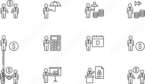 Business finance management line icons vector set investment banking insurance accounting strategy illustration collection