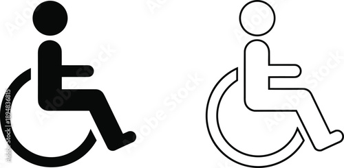 Optimized Title (19 Words) Wheelchair Handicap Accessibility Icon Set Featuring Black Solid and Outline Vector Symbols for Hospital Signage and Public Facilities Navigation