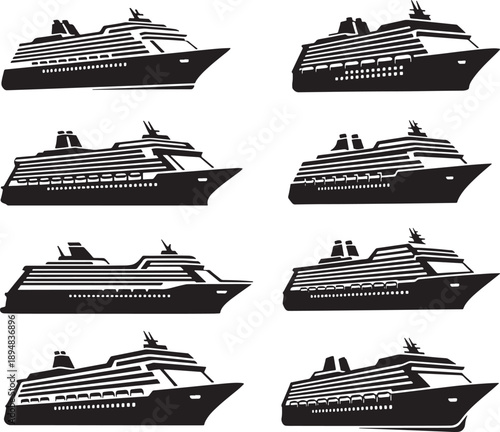 Set of 8 Minimalist Cruise Ship Vectors for Travel and Tourism Designs