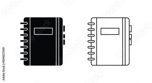 Two notebook icons one filled and one outline a distinct silhouette