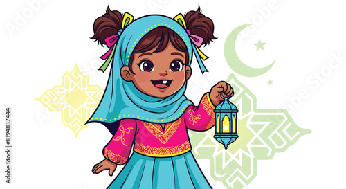 Young muslim girl holding lantern