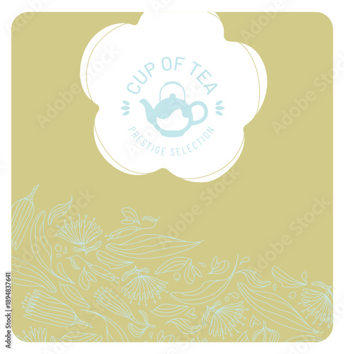 Charte graphique pour pâtisserie, salon de thé, café, théière, tampon, bleu, or, feuilles, pattern, motif, dorure, luxe, pâtissier