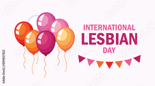 International Lesbian Day poster vector illustration. Lesbian pride flag balloons vector. LGBT party symbol. Template for background, banner, card. 8 October. Important day