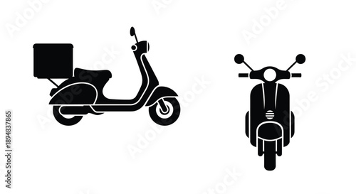Two black scooter icons in different views a striking silhouette