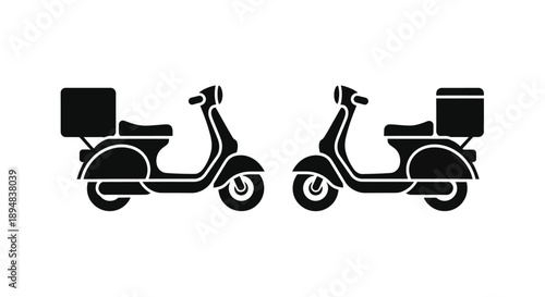 Four vintage scooters displayed in a striking black silhouette