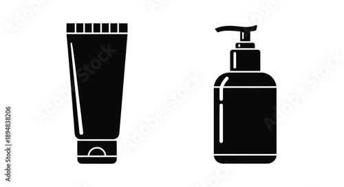 Cosmetic product containers a tube and pump bottle silhouette
