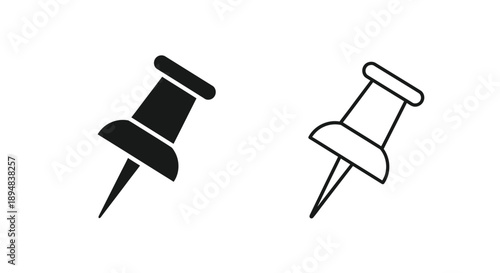 Two push pins one solid and one outlined a graphic silhouette