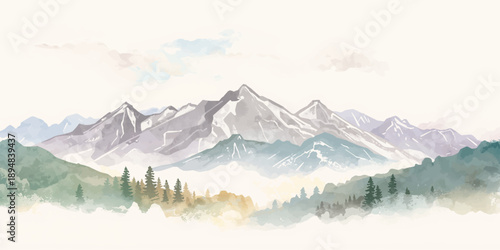 A breathtaking winter mountain landscape in the Swiss Alps featuring snow-capped peaks, a high alpine glacier, and a frozen forest valley under a white cloudy sky