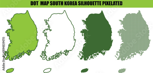 South Korea Dot Map Silhouette Pixelated Vector Set