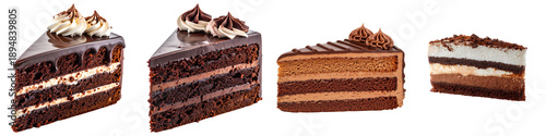 Schilderij op canvas decadent collection of rich chocolate cake slices with creamy frosting and elegant toppings, ready for a delicious celebration