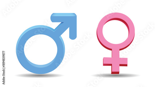 Gender symbols set illustration featuring male and female icons in blue and pink colors