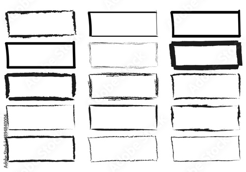 Colección de marcos rectangulares con bordes de textura grunge y trazos de pincel
