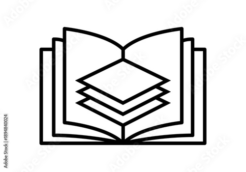 Icono libro abierto con páginas representadas como capas superpuestas representando transparencia