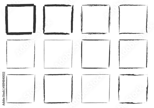 Colección de marcos cuadrados con bordes de textura grunge y trazos de pincel