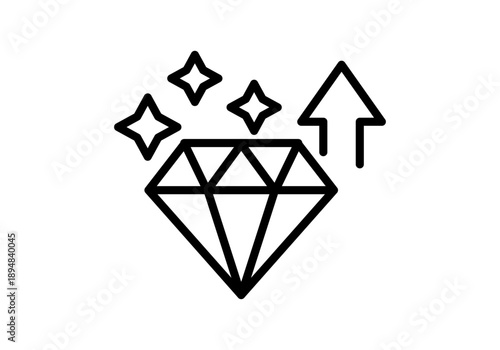 Icono de diamante con destellos y flecha hacia arriba