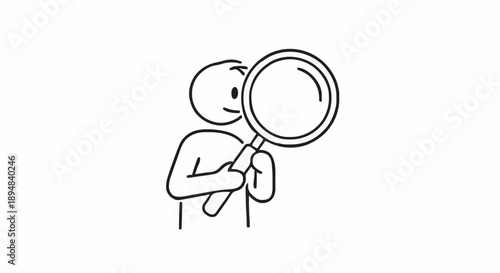 Stick Figure Person Holding Magnifying Glass Searching.