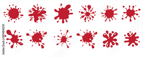 Red ink splatters and blood splashes set isolated on white background