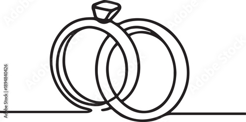  Continuous line drawing, Wedding rings, Black isolated on white background