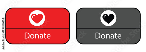Heartfelt Donation Buttons: Striking red and grey buttons with heart icons and the word Donate, perfect for encouraging giving.