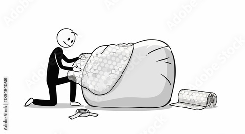 Stick Figure Person Assembling Large Bean Bag Chair.