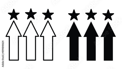 Star and Arrow Symbol: A creative representation where arrows point upwards to reach the star, with two styles; one black and white and the other, the reverse.