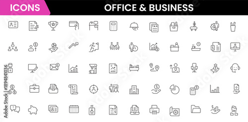 Office and Business line icons collection. Big UI icon set in a flat design. Thin outline icons pack. Vector illustration