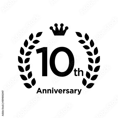月桂冠とクラウン　周年記念アニバーサリーロゴモノクロ 10th